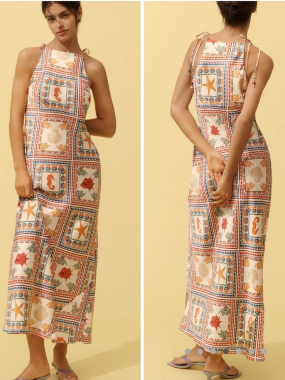 Anthropologie Cream Maxi Dress with Red, Blue & Orange Nautical Print